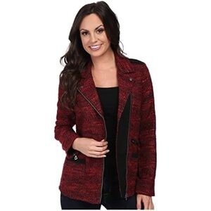 NWT Lucky Brand Boucle Tweed Moto Jacket Red Black Medium